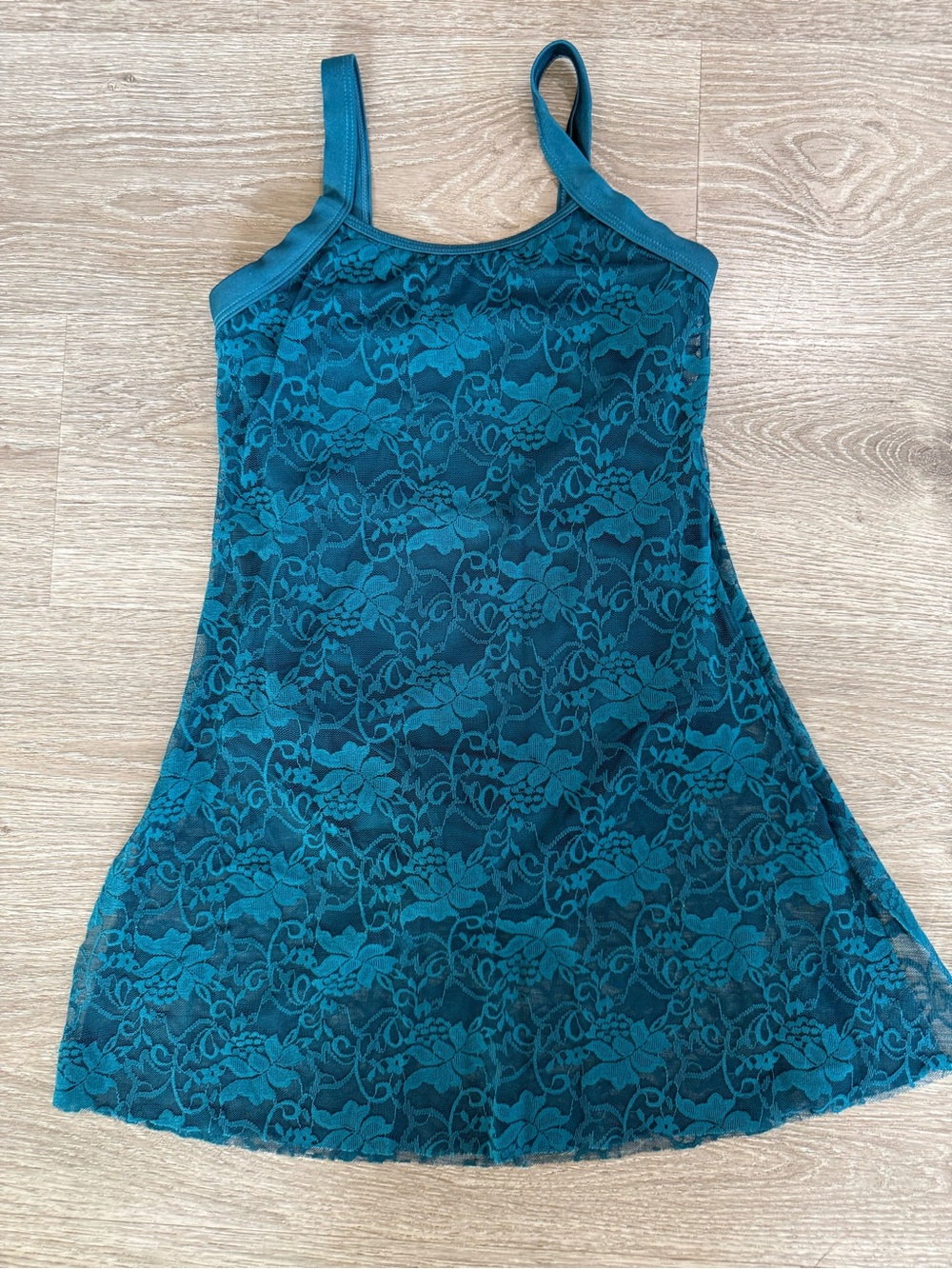 Girls' Teal Lace Dance Dress with Spaghetti Straps